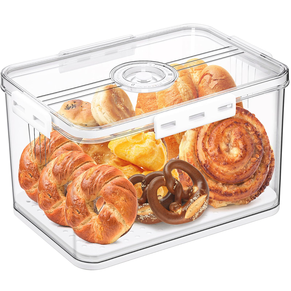 ANYPROLUS bread box with airtight lid on kitchen counter keeps bread fresh.