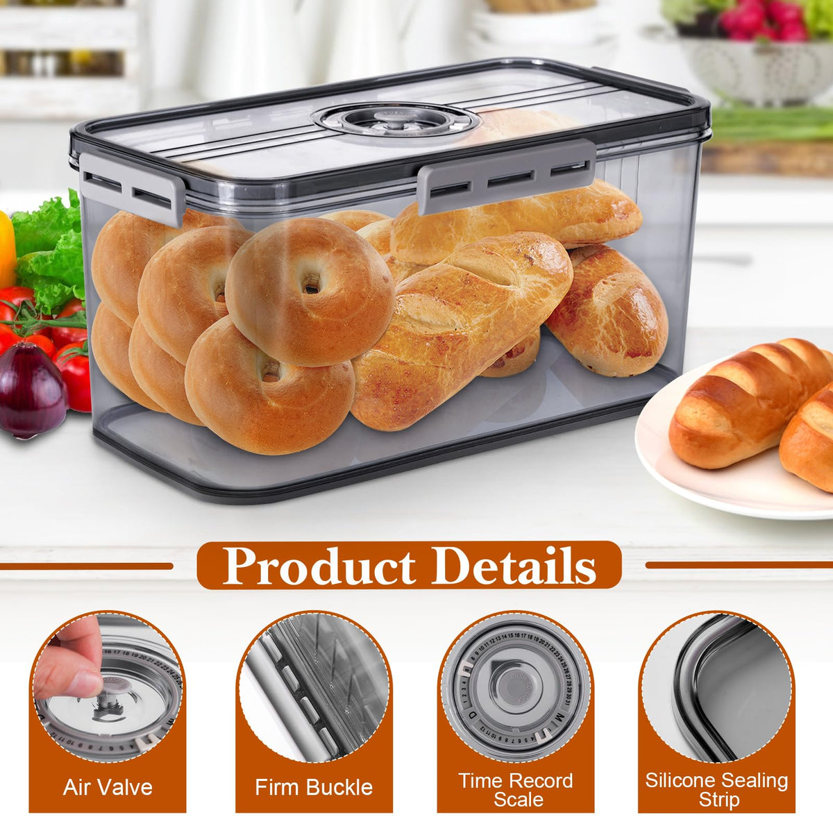 ANYPROLUS airtight bread box seal keeps contents fresh longer