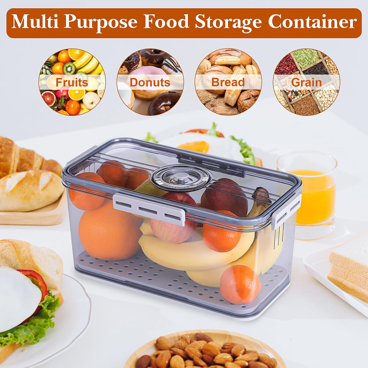 ANYPROLUS bread box detachable drain tray helps keep fruits and vegetables dry.