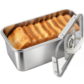 ANYPROLUS bread box front view in stainless steel keeps bread fresh