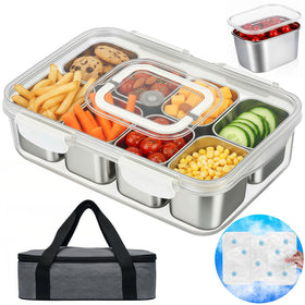 Anyprolus Snackle Box with ice pack keeps fruit and charcuterie fresh during travel.