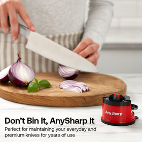 AnySharp in daily kitchen use delivering quick edge improvements.