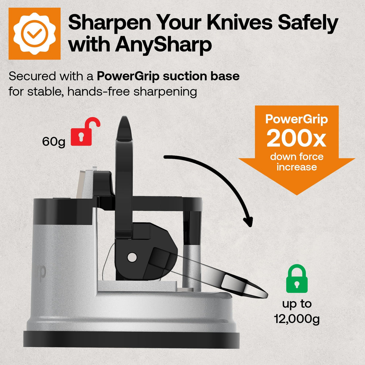 AnySharp GLOBAL is compatible with all knives, from chef's to serrated edges
