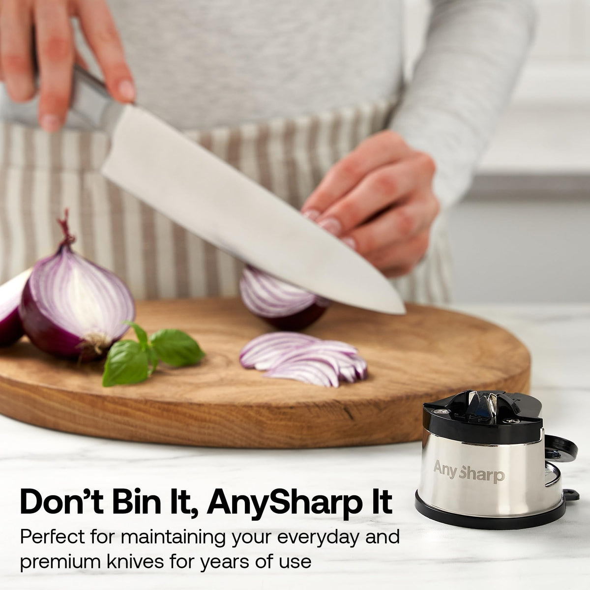 AnySharp GLOBAL sharpens quickly, reducing the need for frequent knife replacements