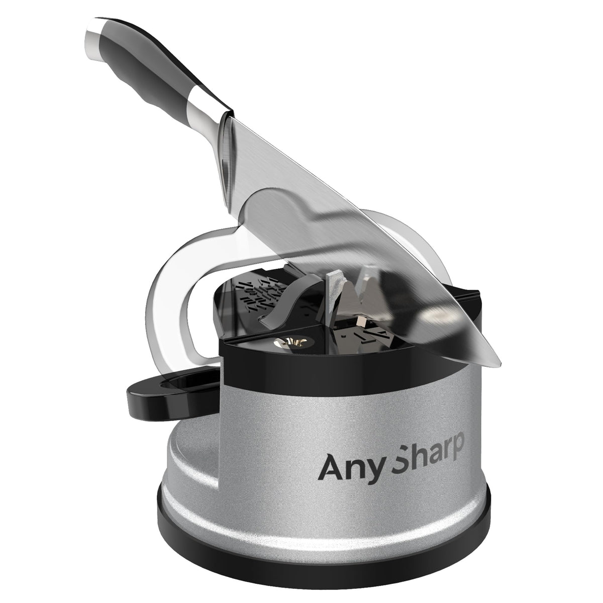 AnySharp GLOBAL powergrip suction base holds firmly, keeping hands away from blades