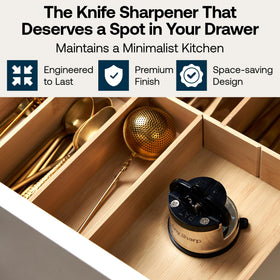 AnySharp PRO compact-drawer-storage image highlights space-saving design for easy storage.