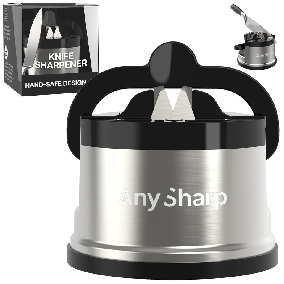 AnySharp PRO hands-free sharpener top view for safe, effortless knife sharpening.
