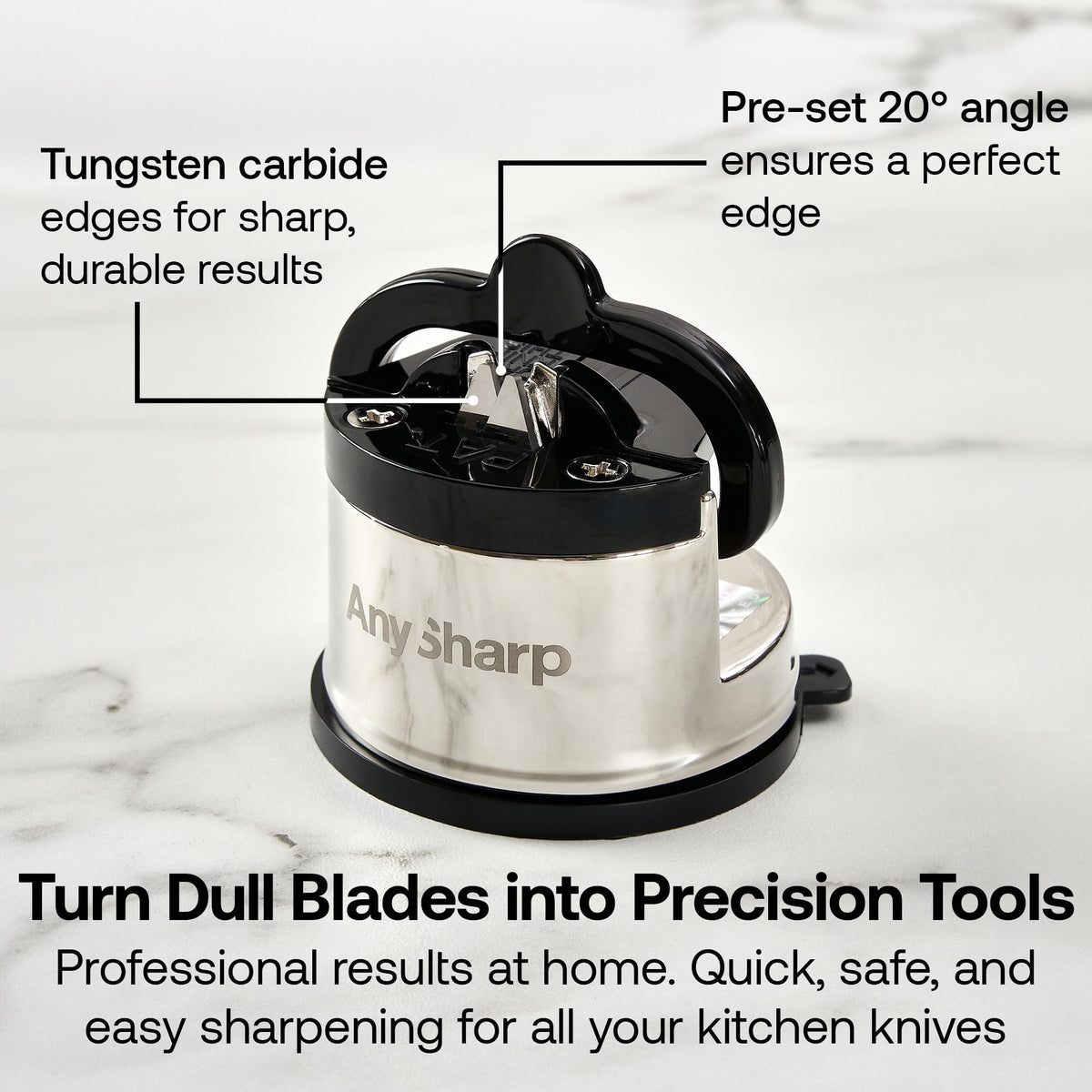 AnySharp PRO PowerGrip suction base secures the sharpener firmly on smooth surfaces.