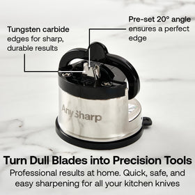 AnySharp PRO PowerGrip suction base secures the sharpener firmly on smooth surfaces.