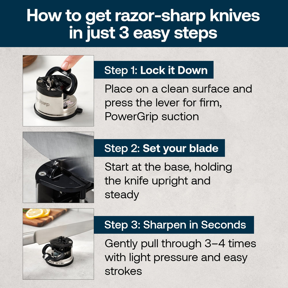 AnySharp PRO sleek-metal-design image adds a modern touch to kitchen counters.