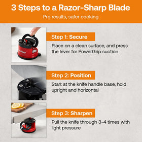 AnySharp red sharpener on counter for ready-to-use sharpening.