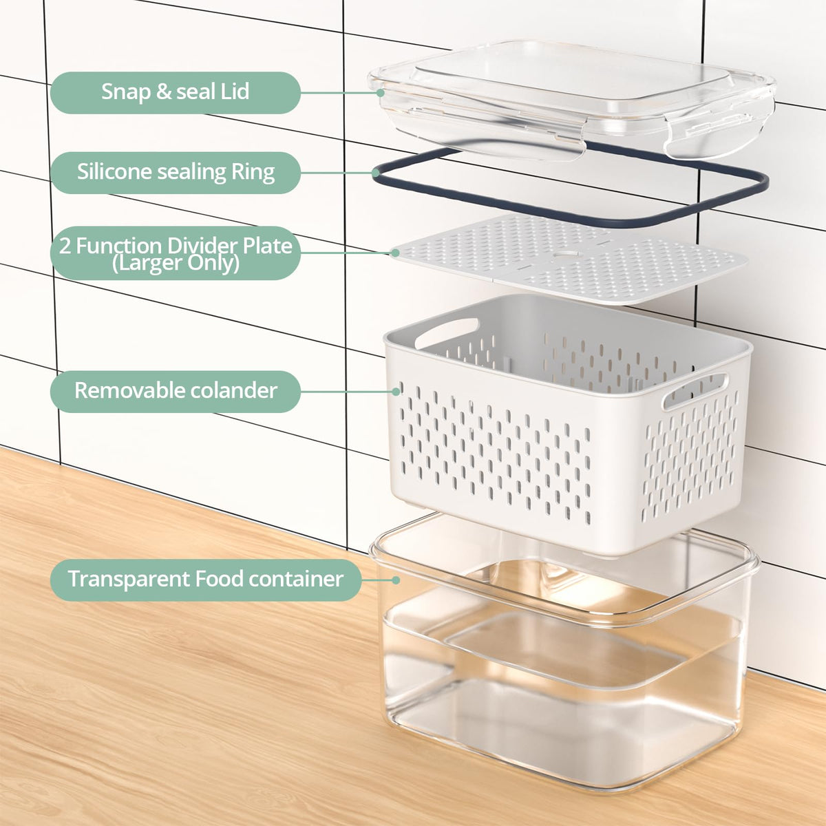 Anysig stackable design saves fridge space and reduces clutter