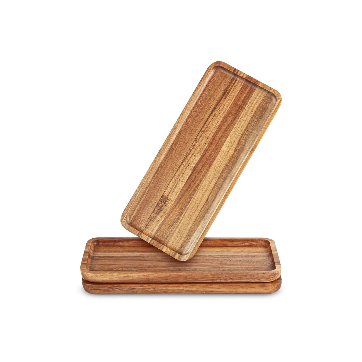 Anyvape Acacia wood serving trays set of 3 displayed together for entertaining.