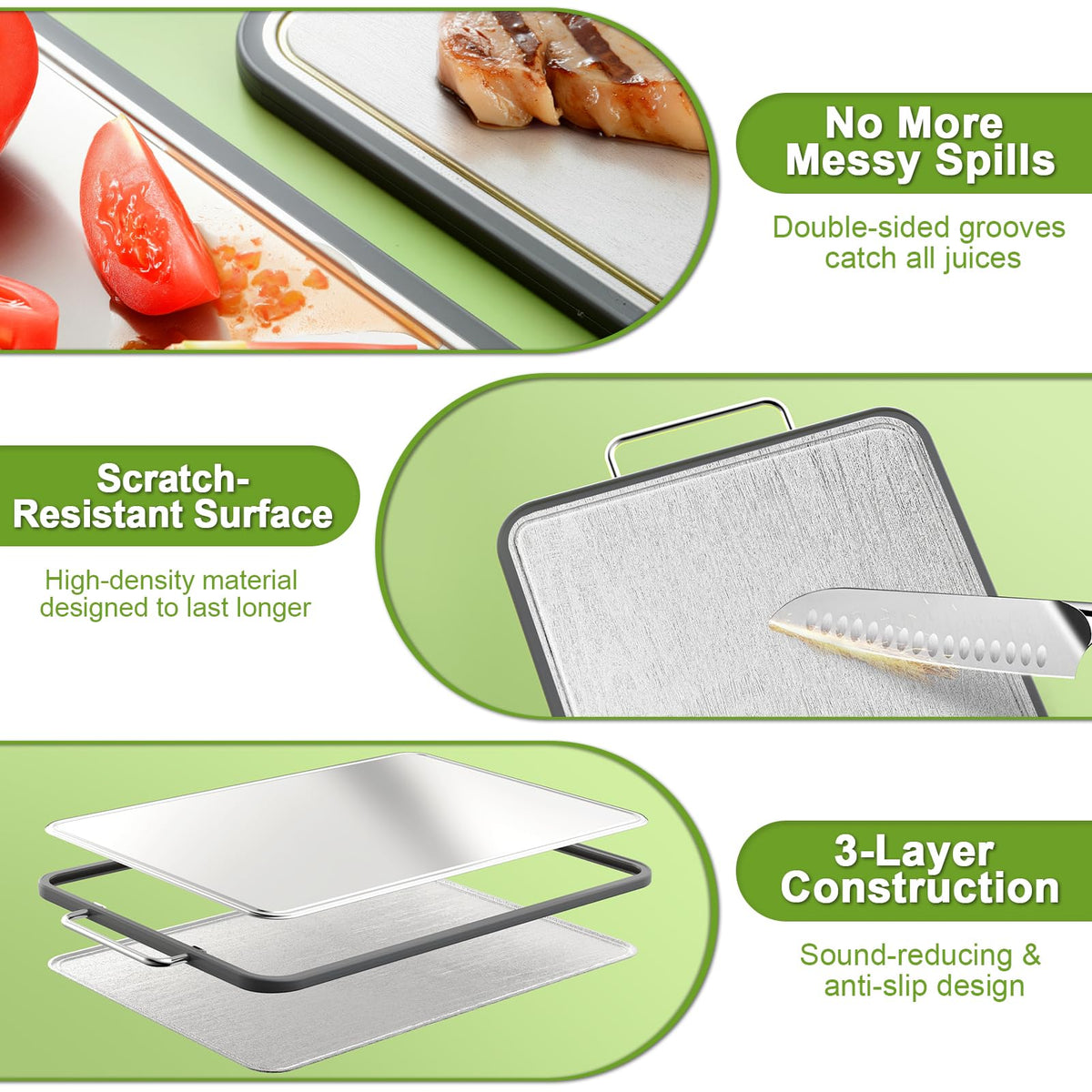 ANYZONE non-slip border keeps the board steady during chopping on busy mornings.