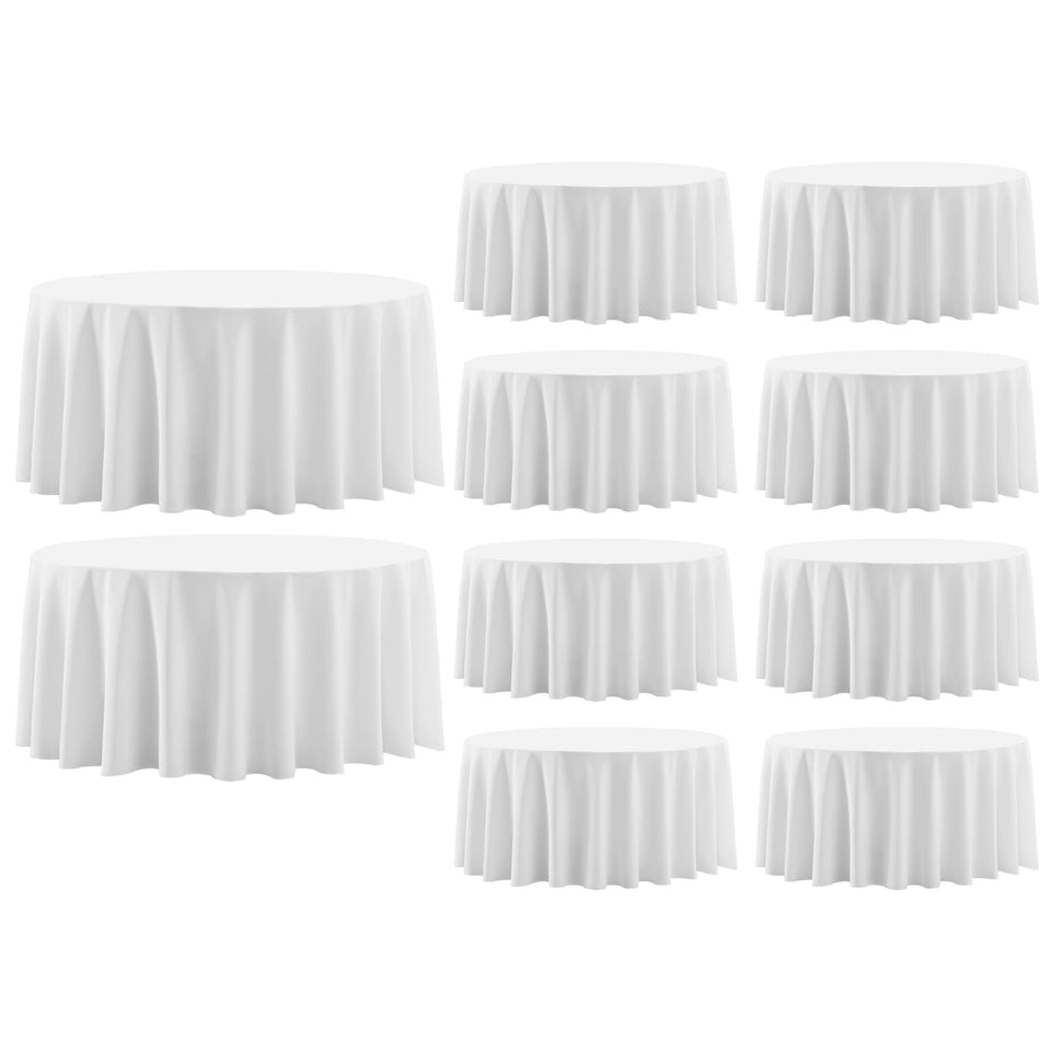 Aocoz round tablecloth 132-inch white on-table setup for a polished dining look