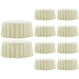 Aocoz round ivory tablecloth on dining setup, enhances warmth and protection