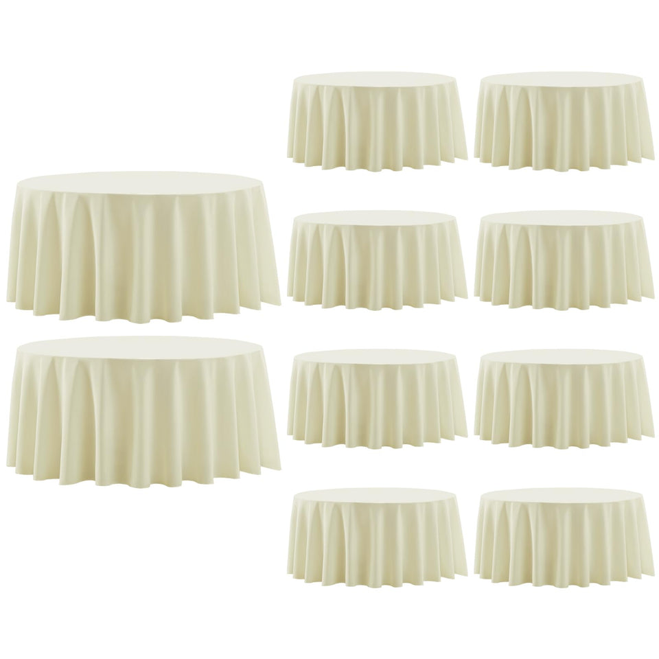 Aocoz round ivory tablecloth on dining setup, enhances warmth and protection