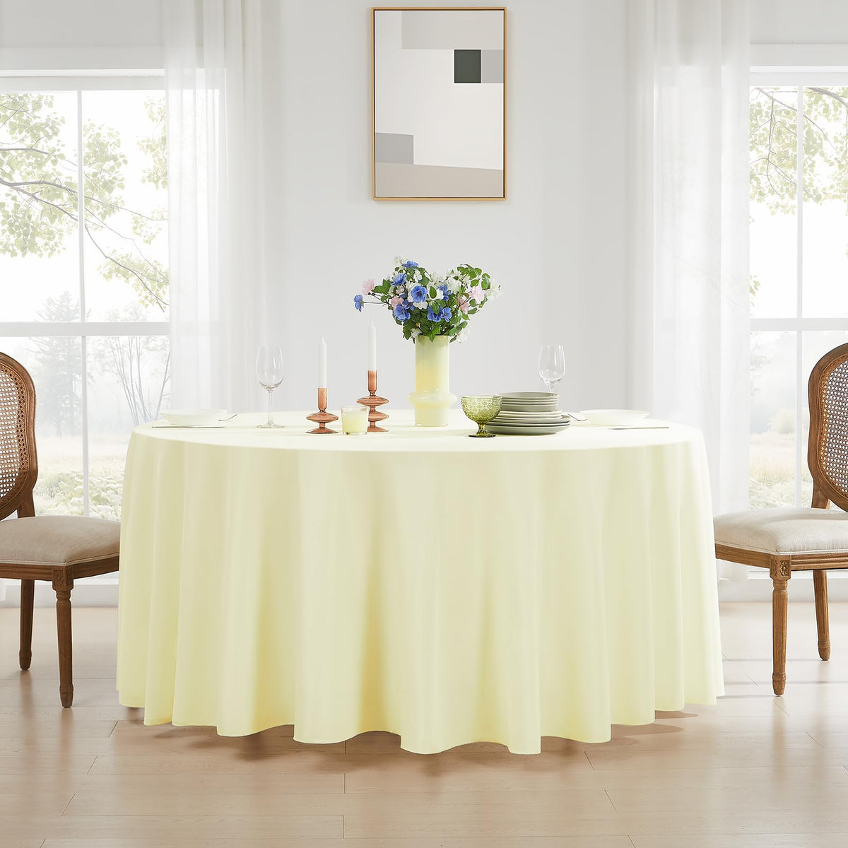 Aocoz ivory tablecloth in multiple sizes to fit different tables