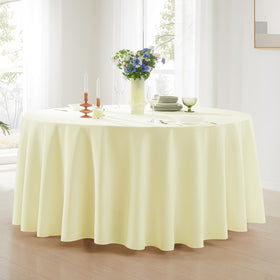 Aocoz ivory round tablecloth for a wedding setting, adds elegant ambience