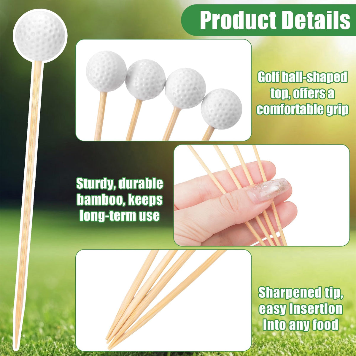 Aodaer 4.72-inch bamboo skewers with smooth finish for clean food piercing.
