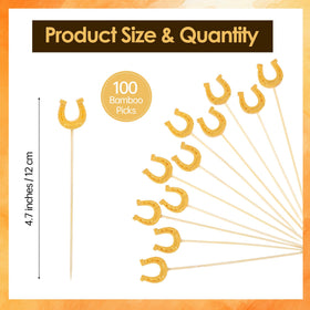 Aodaer bamboo picks with gold resin horseshoe top for fruit, cheese, and appetizers.