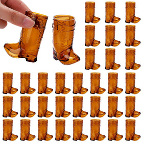 Aodaer brown cowboy boot shot glasses pack showing the 1oz cups, ideal for parties and easy handling.