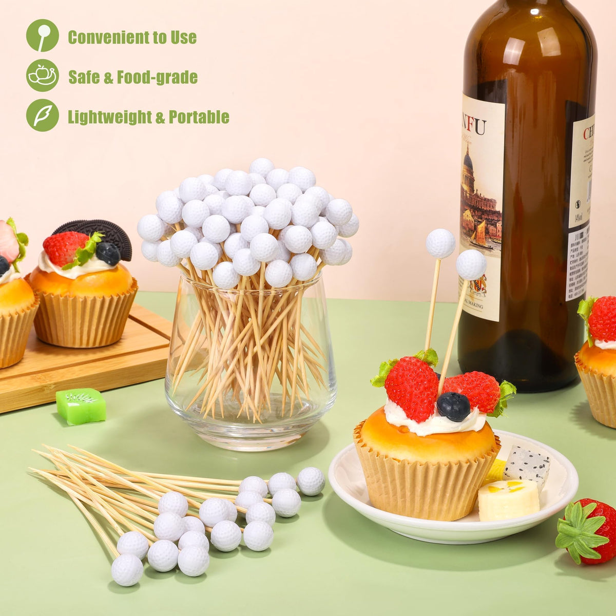 Aodaer golf-ball decor adds distinctive flair to drinks and bites.