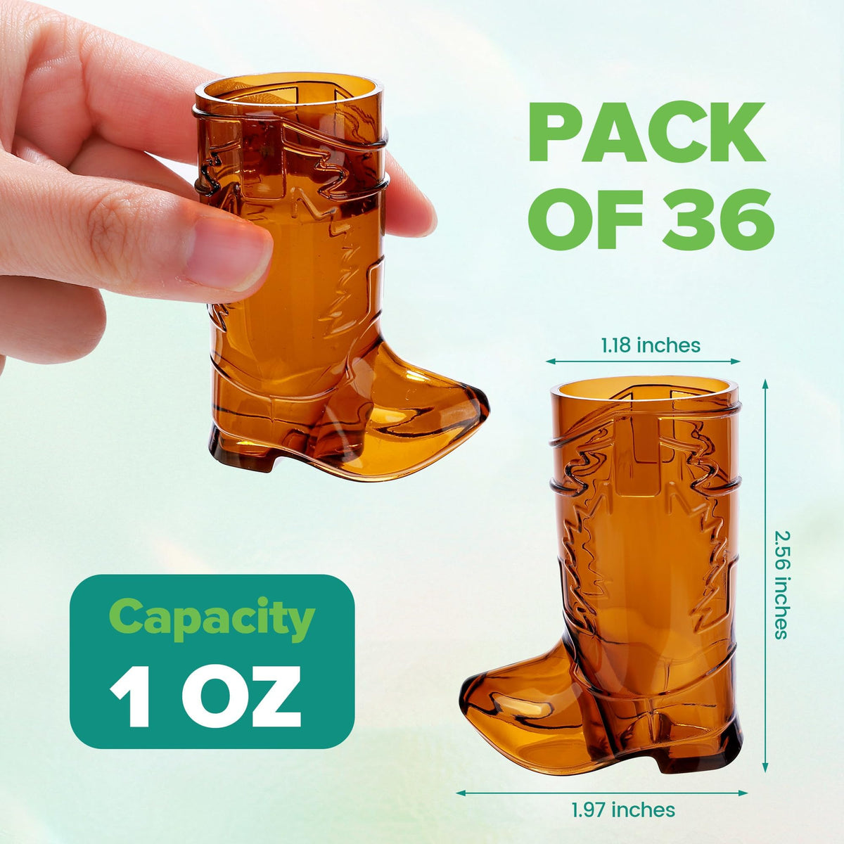 Aodaer mini cowboy boot shot glass side view, compact and shatterproof for convenient use.