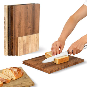 AODANC Book Cutting Board Set with wooden stand for tidy, accessible kitchen display.