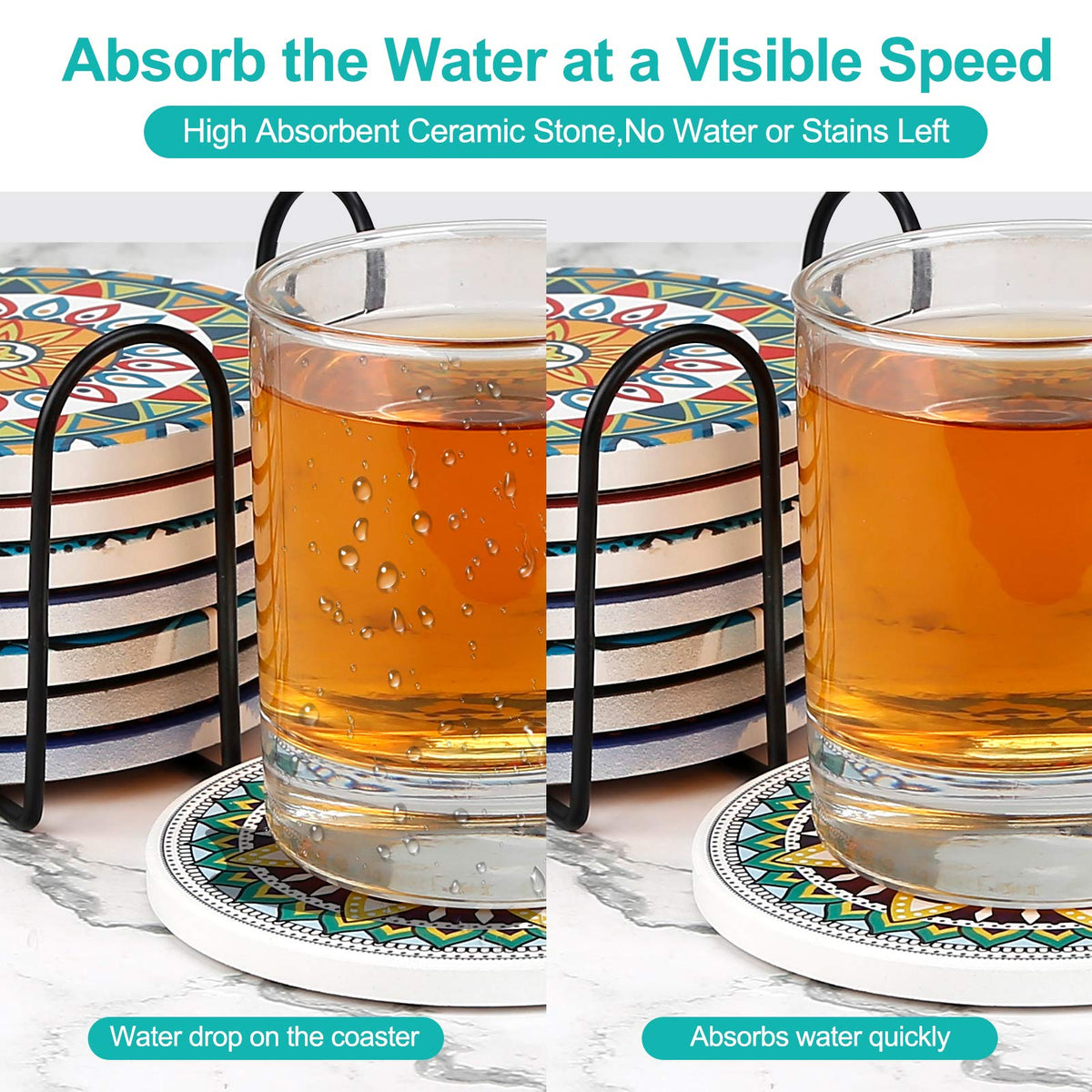 AODINI mandala coaster pattern 6 includes a durable metal holder