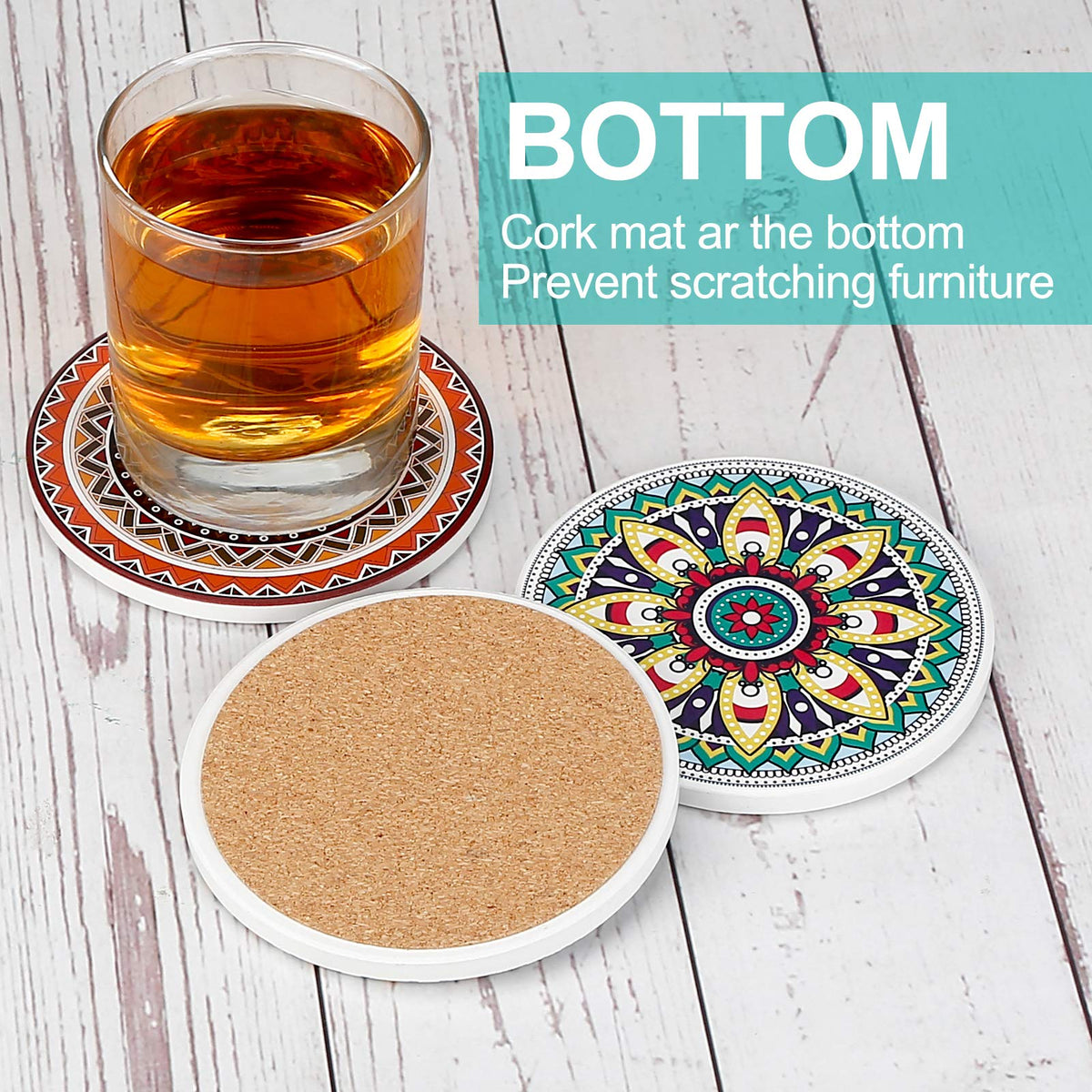 AODINI mandala coaster pattern 7 adds vibrant decor to dining space