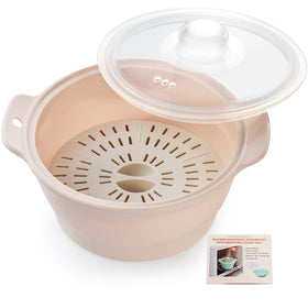 AODISTUCE BPA-free silicone steamer basket with lid, ideal for quick microwave meals.