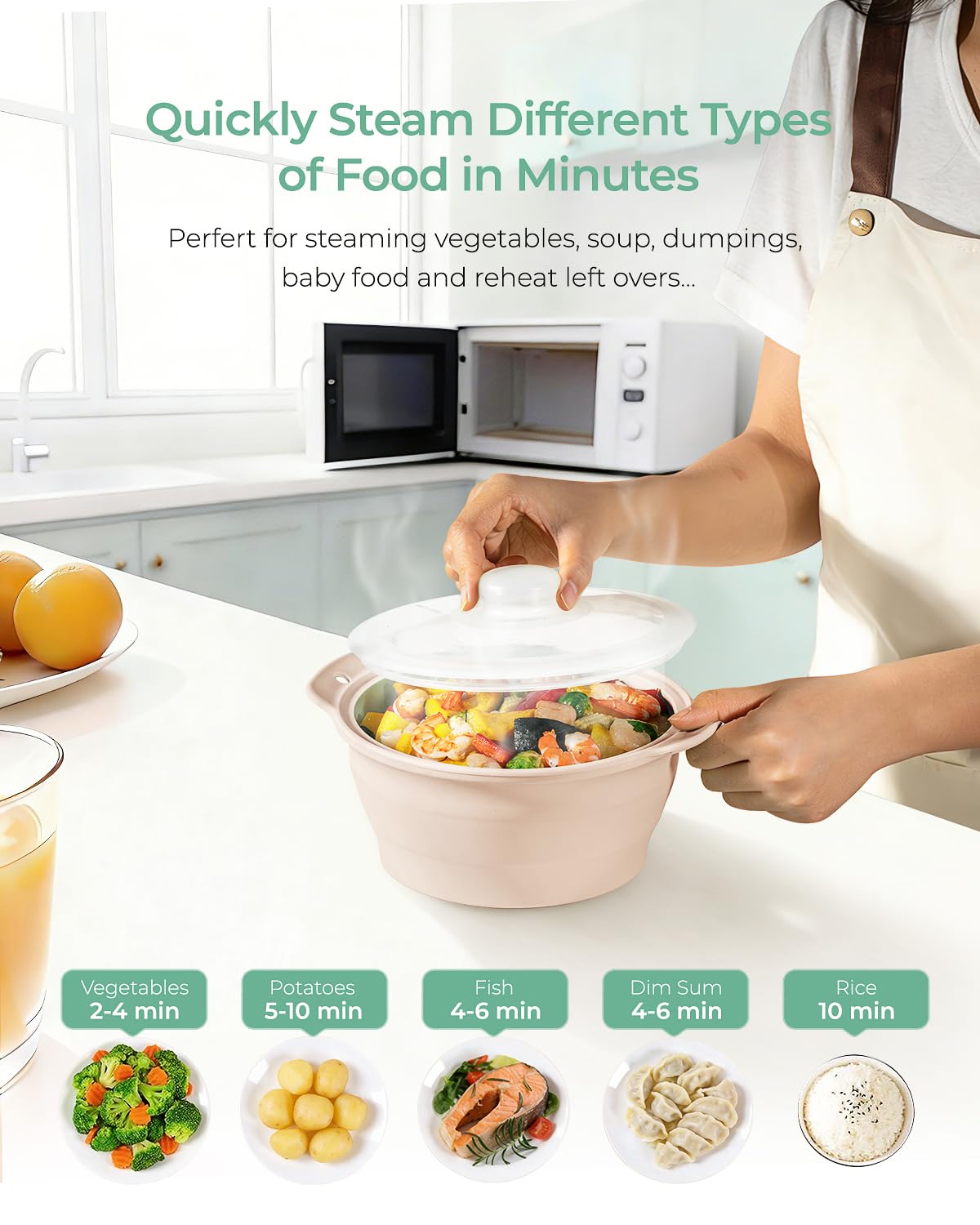 AODISTUCE dumpling steamer basket designed for easy microwave meals.