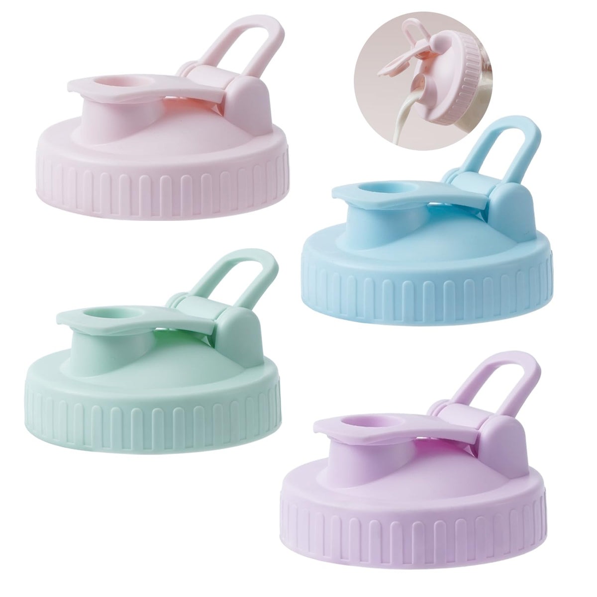AoeJarry wide-mouth lid 4-pack with flip-top pour spout for mess-free use