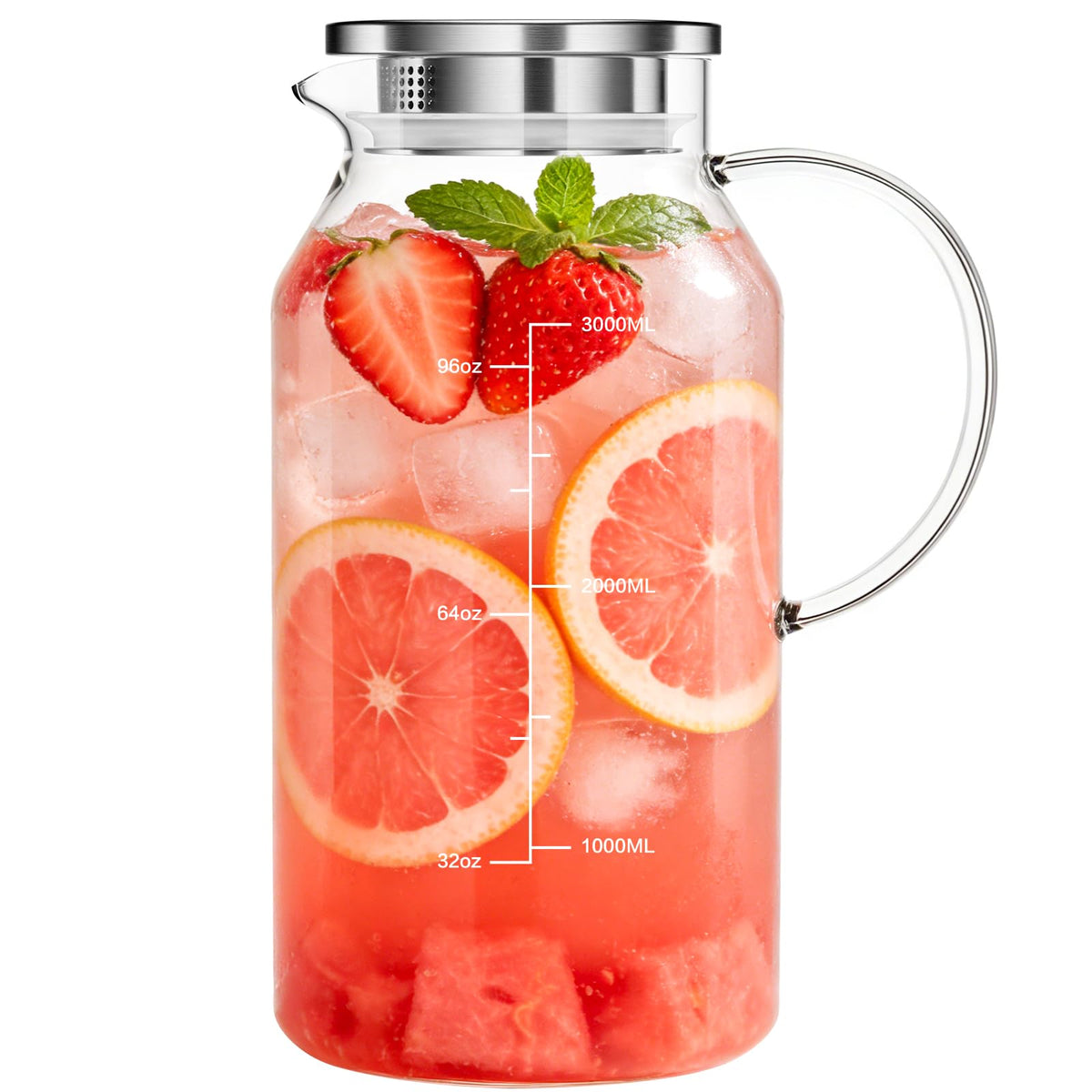 Aofmee 1-gallon glass pitcher with lid and handle ready for serving at gatherings