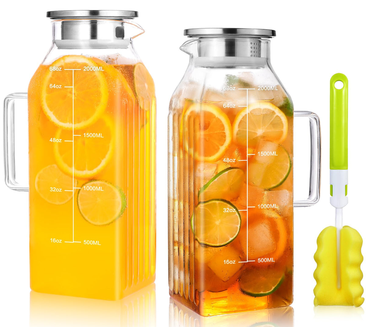 Aofmee 2L glass pitcher with lid and handle for family servings and easy pouring.