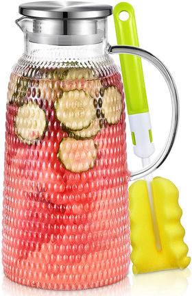 Aofmee 80oz glass pitcher with lid for easy, spill-free pouring.