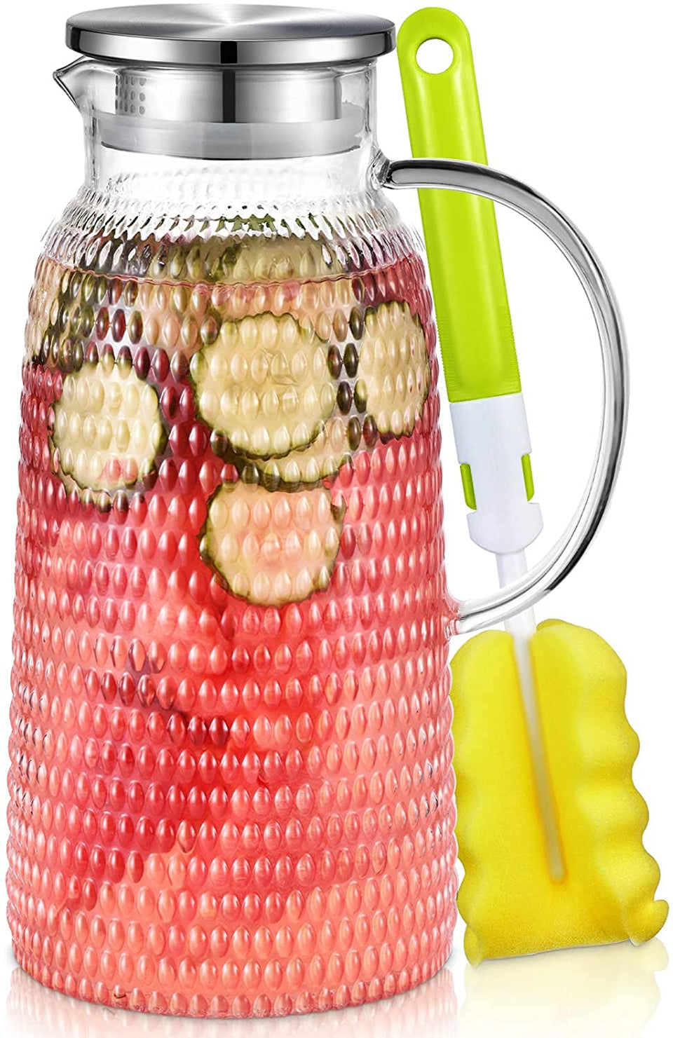 Aofmee 80oz glass pitcher with lid for easy, spill-free pouring.