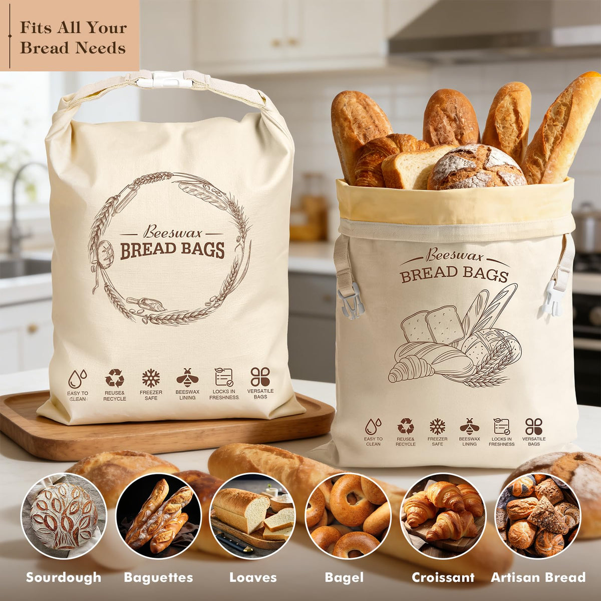 Aofmee beeswax bread bag beeswax lining provides a breathable natural seal