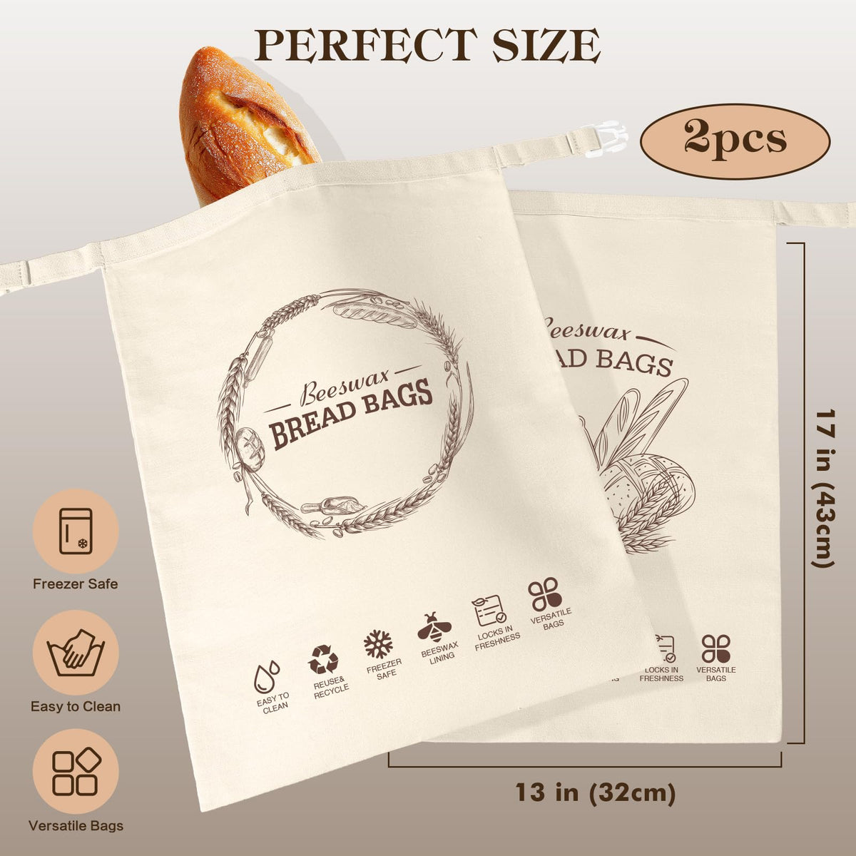 Aofmee beeswax bread bag natural cotton exterior protects bread during transport