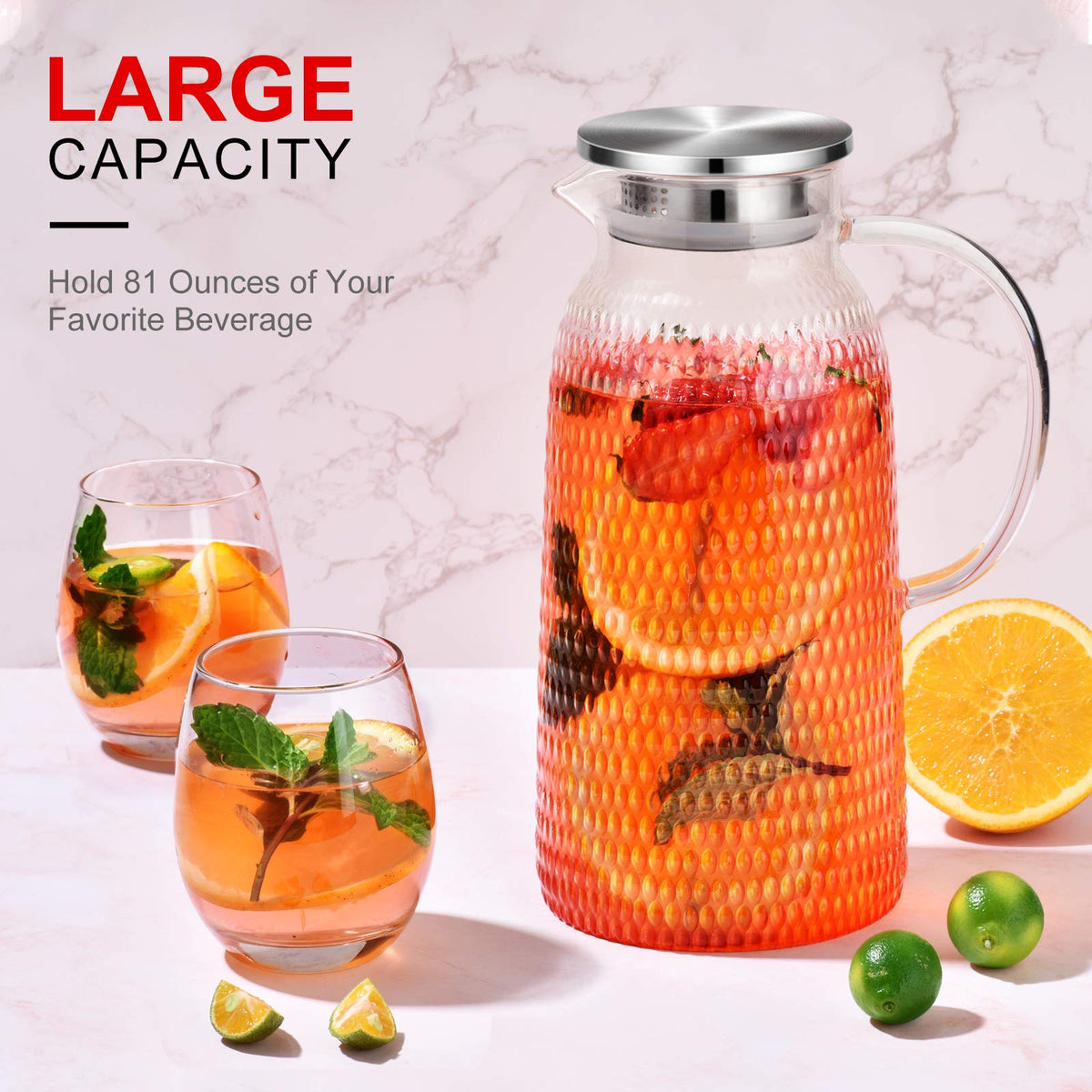 Aofmee borosilicate glass pitcher designed for hot and cold beverages.