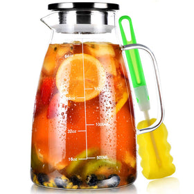 Aofmee glass pitcher with lid, 68oz, ideal for family servings and chilling.