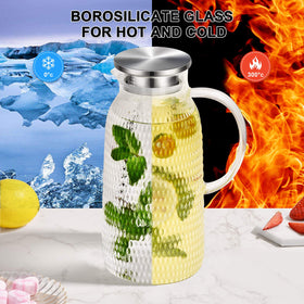 Aofmee pitcher with stainless steel filter lid to trap solids.