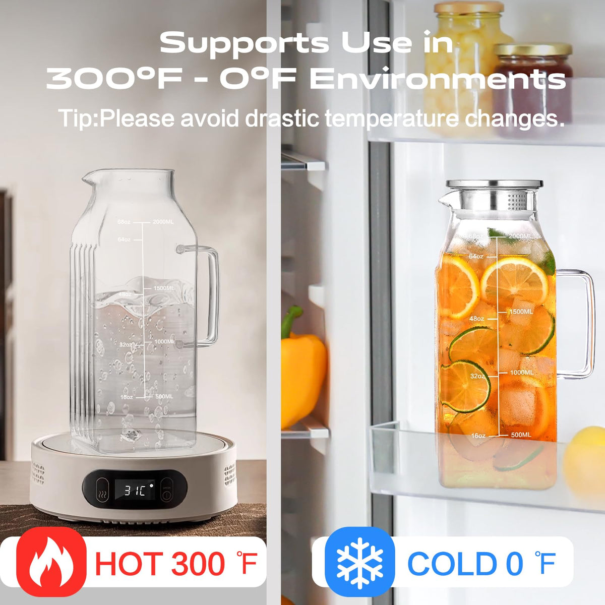 Aofmee pitcher with two openings strainer for tea or fruit filtration.