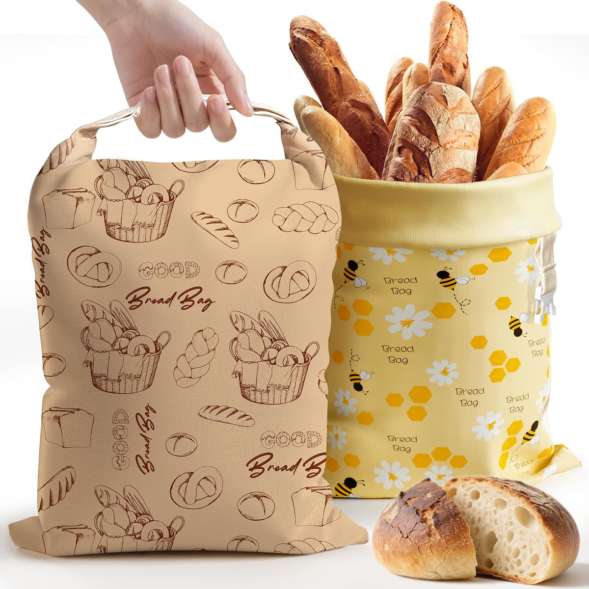 Aofmee reusable beeswax bread bags front view for fresh bread storage.