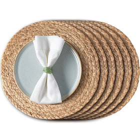 Aofmee round placemats in natural water hyacinth protect your table from heat and spills.