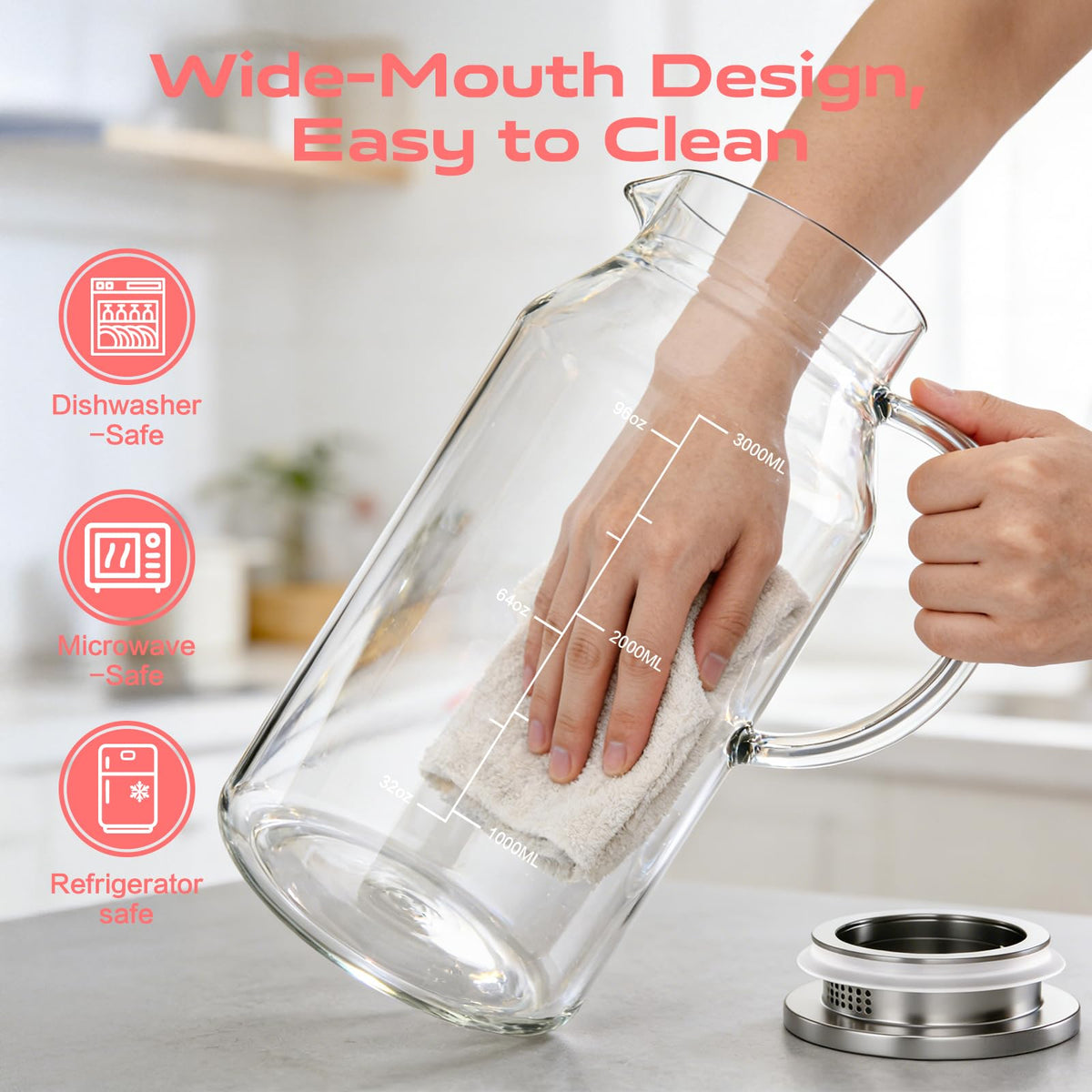 Aofmee wide-mouth carafe designed for thorough cleaning to the bottom