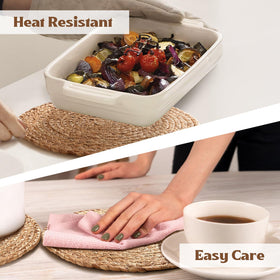 Aofmee woven placemats with non-slip base keep dishes steady.