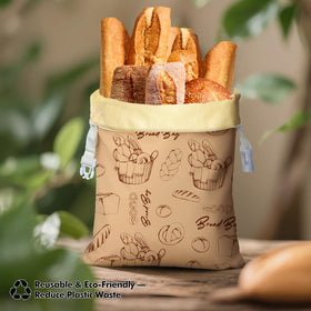 Aofmee XL size bread bag holding a crusty sourdough loaf.