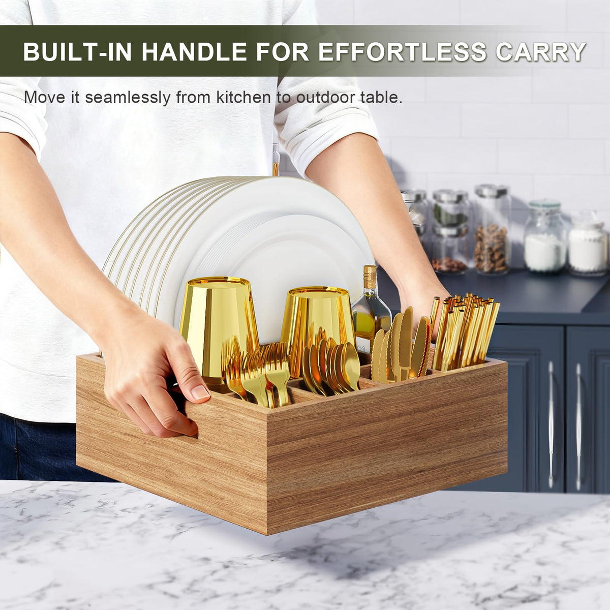 Aofure Acacia Wood Utensil Holder durability for long-lasting table display
